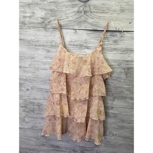 Gap Tank Womens S Pink Floral Ruffle Camisole Adjustable Lined Sheer Chiffon